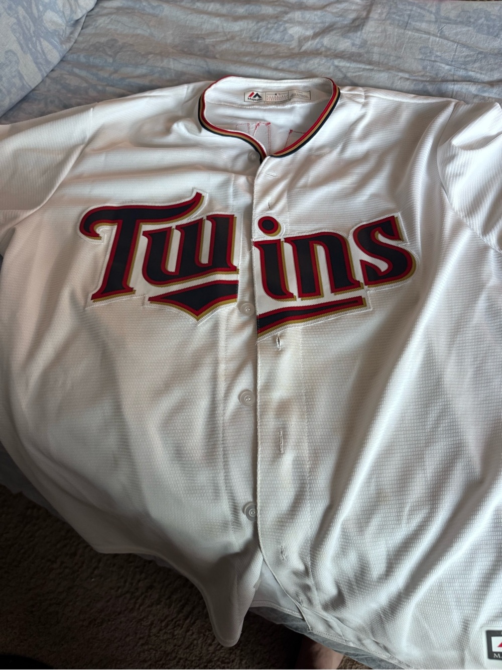 Majestic White Baseball Jersey with Red & Navy Trim